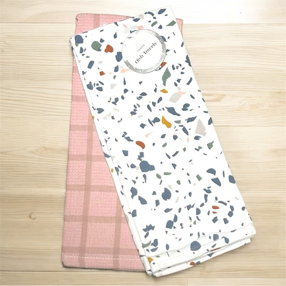 Kitchen Towels Dish Towels Hand Towels Set Of 2‎ Pink Plaid And Terrazzo - Picture 1 of 1